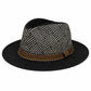 Woven Fedora Hat | Wide Brim Sun Protection, Geometric Crown, Striped Band