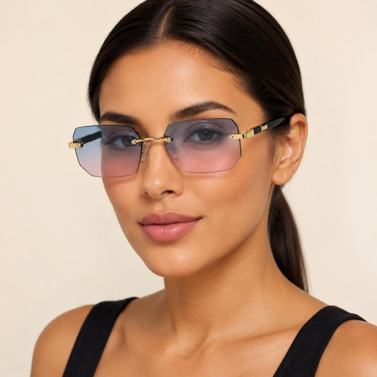 Luxury Rimless Rectangle Sunglasses | Gold Metal Frame | UV400 Fashion Shades for Men & Women