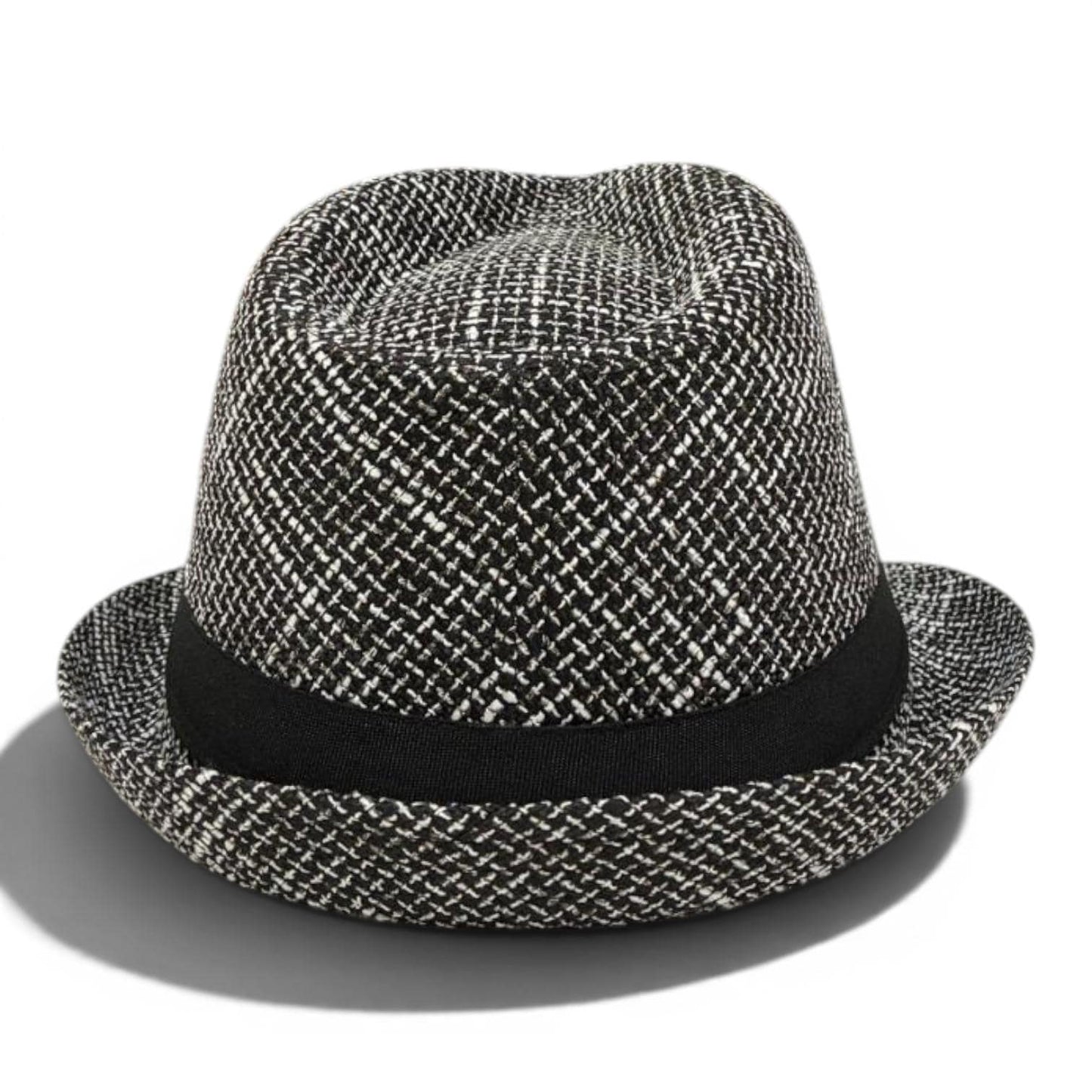 Black White Tweed Fedora Hat | Feather Accent Trilby, Vintage Inspired Fashion
