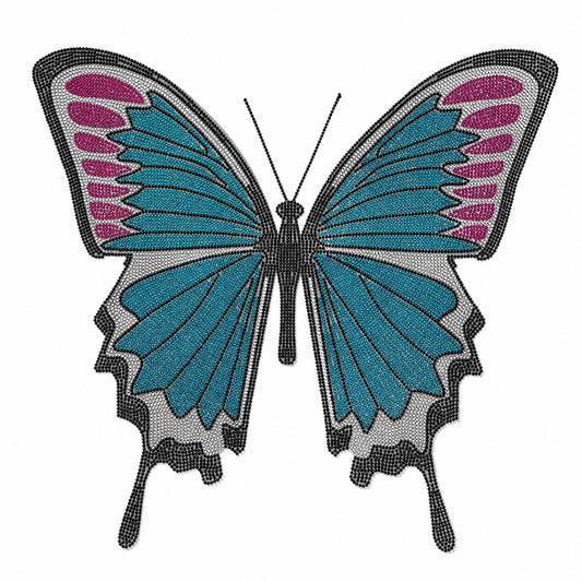 Large Rhinestone Butterfly Heat Transfer Decal | Blue & Pink Iron-On Crystal Applique