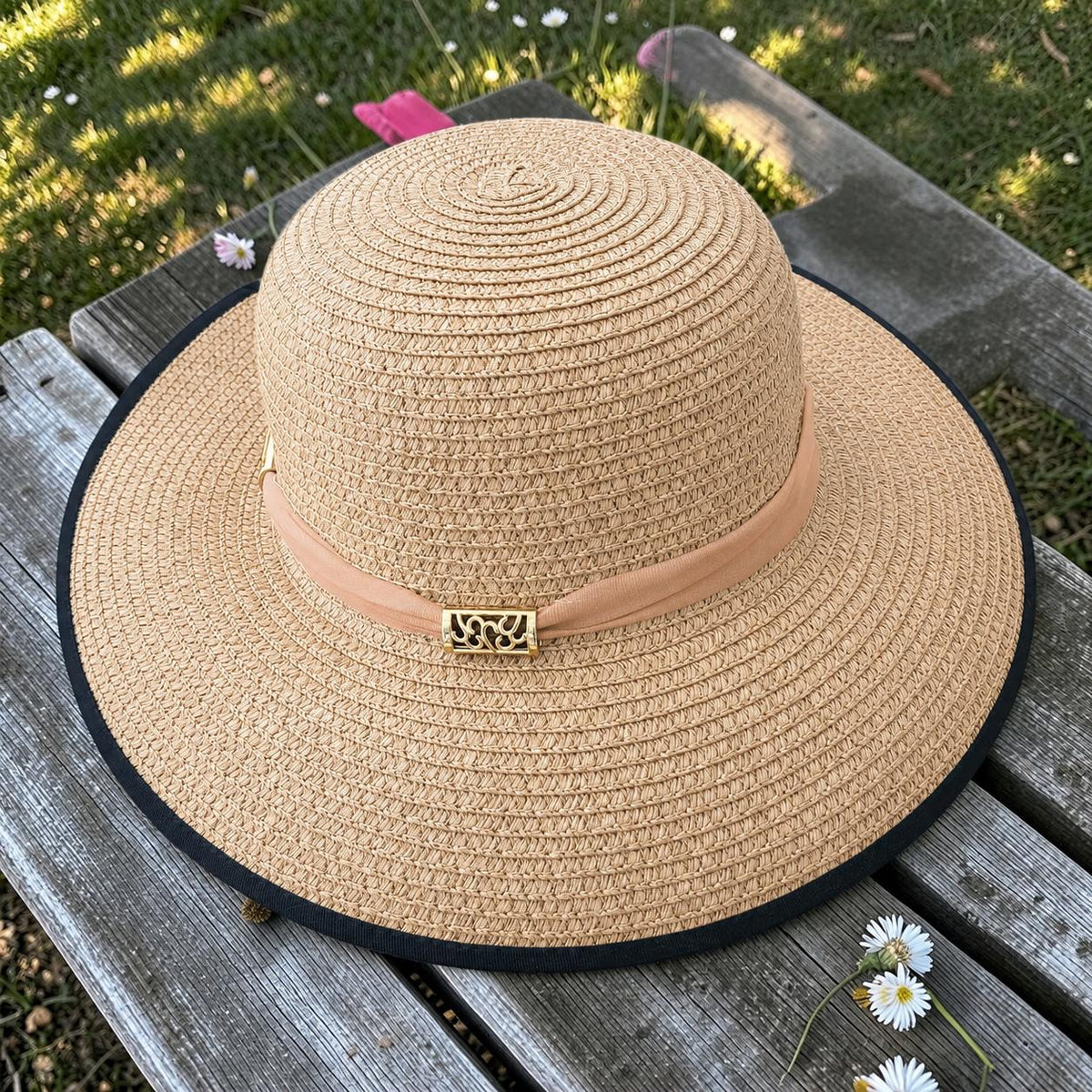 Wide Brim Straw Sun Hat – Floppy Raffia Beach Hat with Bow