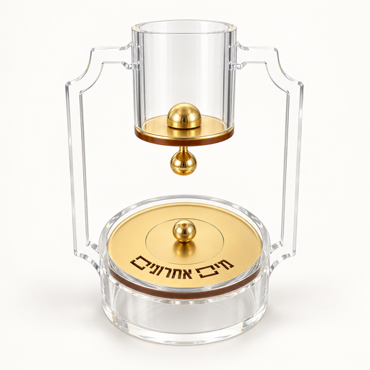 Fancy clear lucite mayim acharonim set with gold accents