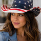 American Flag Cowboy Hat | Stars Stripes Western Straw Rodeo Hat