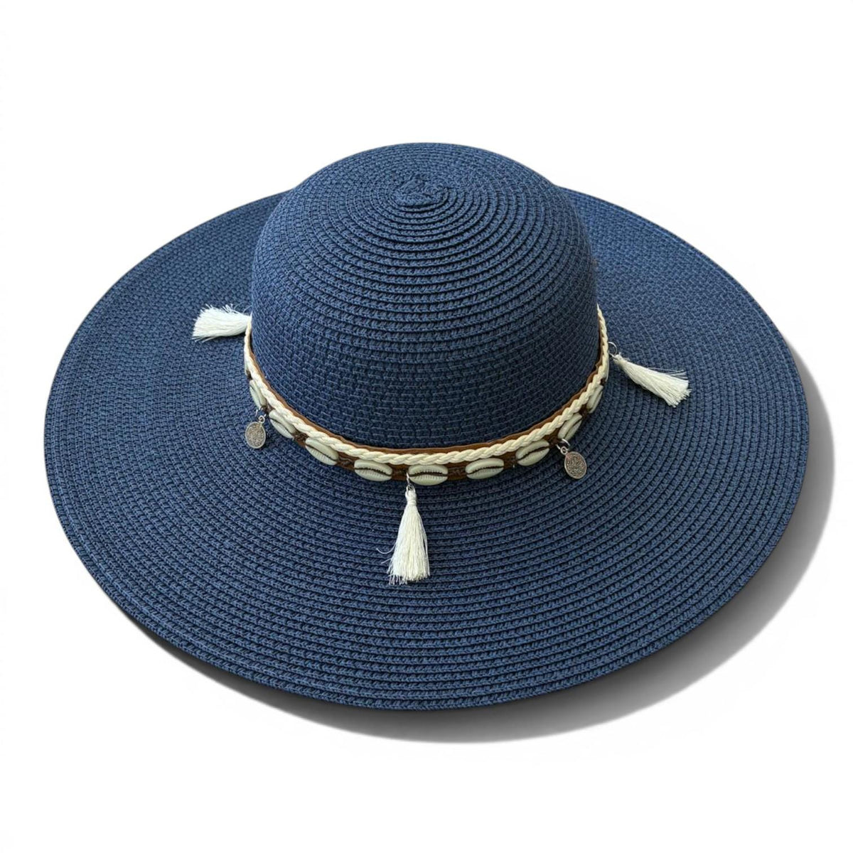 Boho Wide Brim Sun Hat with Shell Tassels | Beach Straw Vacation Accessory