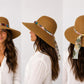 Women's Wide Brim Straw Sun Hat with Colorful Chain Band & Floral Scarf Tie