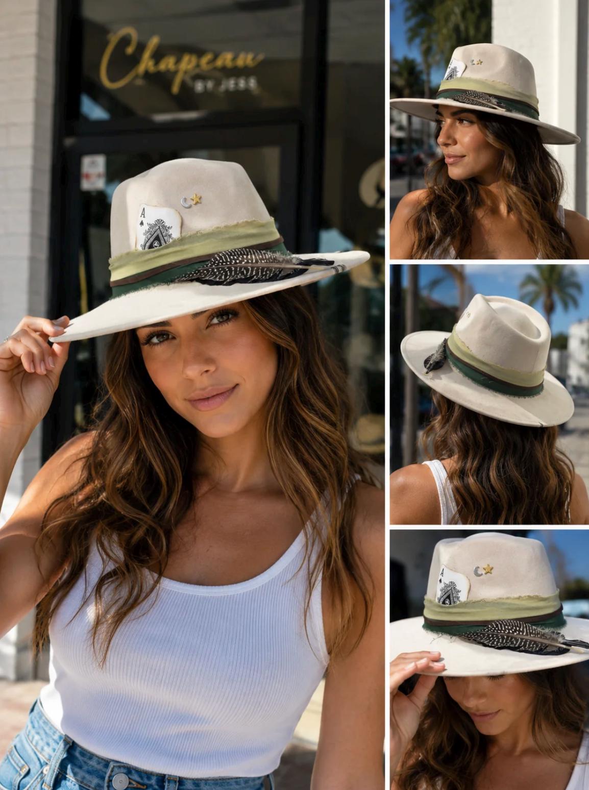 Handcrafted Suede Fedora Hat – Wide Brim Boho Western Style with Feather Band
