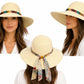 Women's Wide Brim Straw Sun Hat with Colorful Chain & Floral Scarf Tie