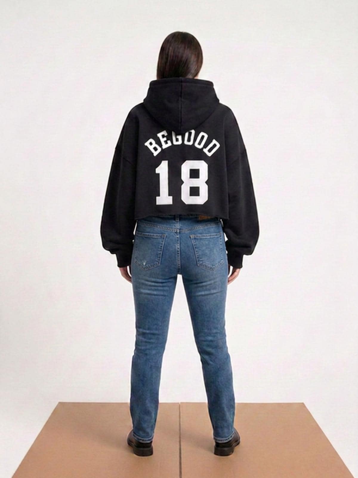 Oversized Cropped Hoodie | Varsity Back Print Streetwear Sweatshirt