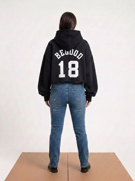 Oversized Cropped Hoodie | Varsity Back Print Streetwear Sweatshirt