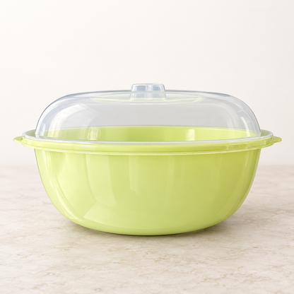 Lime green Hafrashat Challah plastic bowl with translucent lid