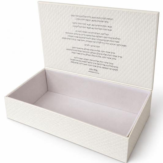 Empty Havdalah box with velvet lining and Hebrew blessings inside the lid