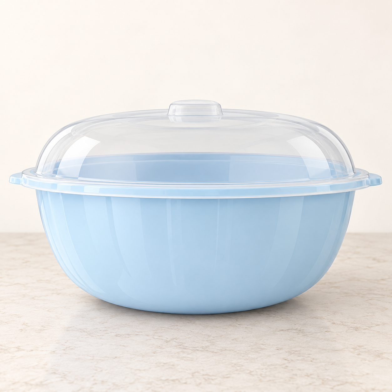 Large light blue Hafrashat Challah plastic bowl with translucent lid