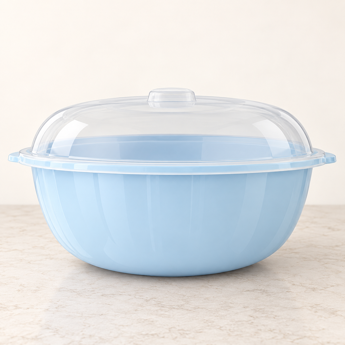 Large light blue Hafrashat Challah plastic bowl with translucent lid