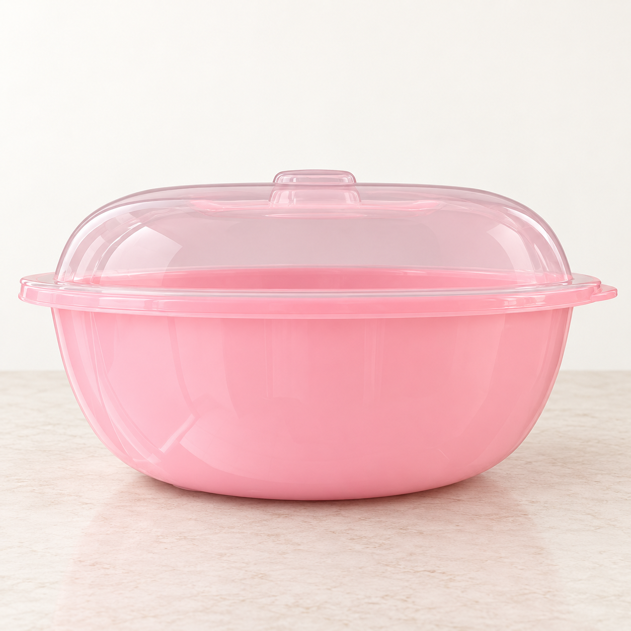 Large pink Hafrashat Challah plastic bowl with translucent lid