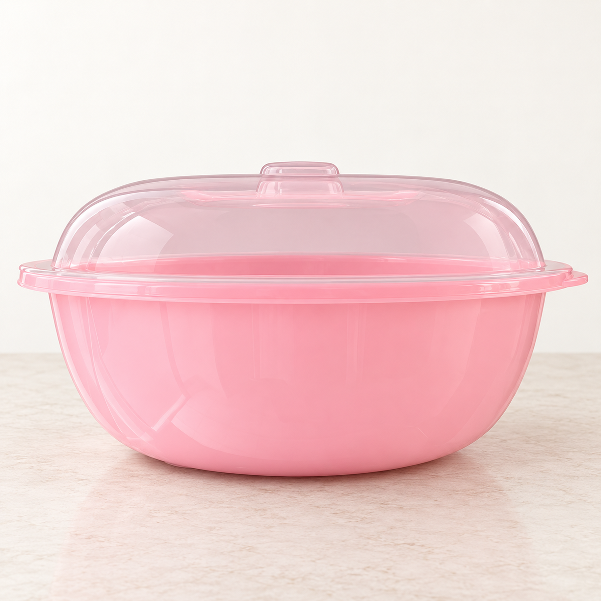 Large pink Hafrashat Challah plastic bowl with translucent lid