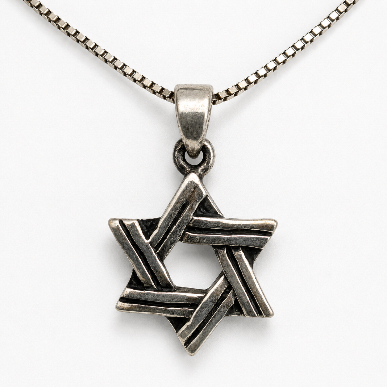 Layered geometric Star of David sterling silver women's necklace