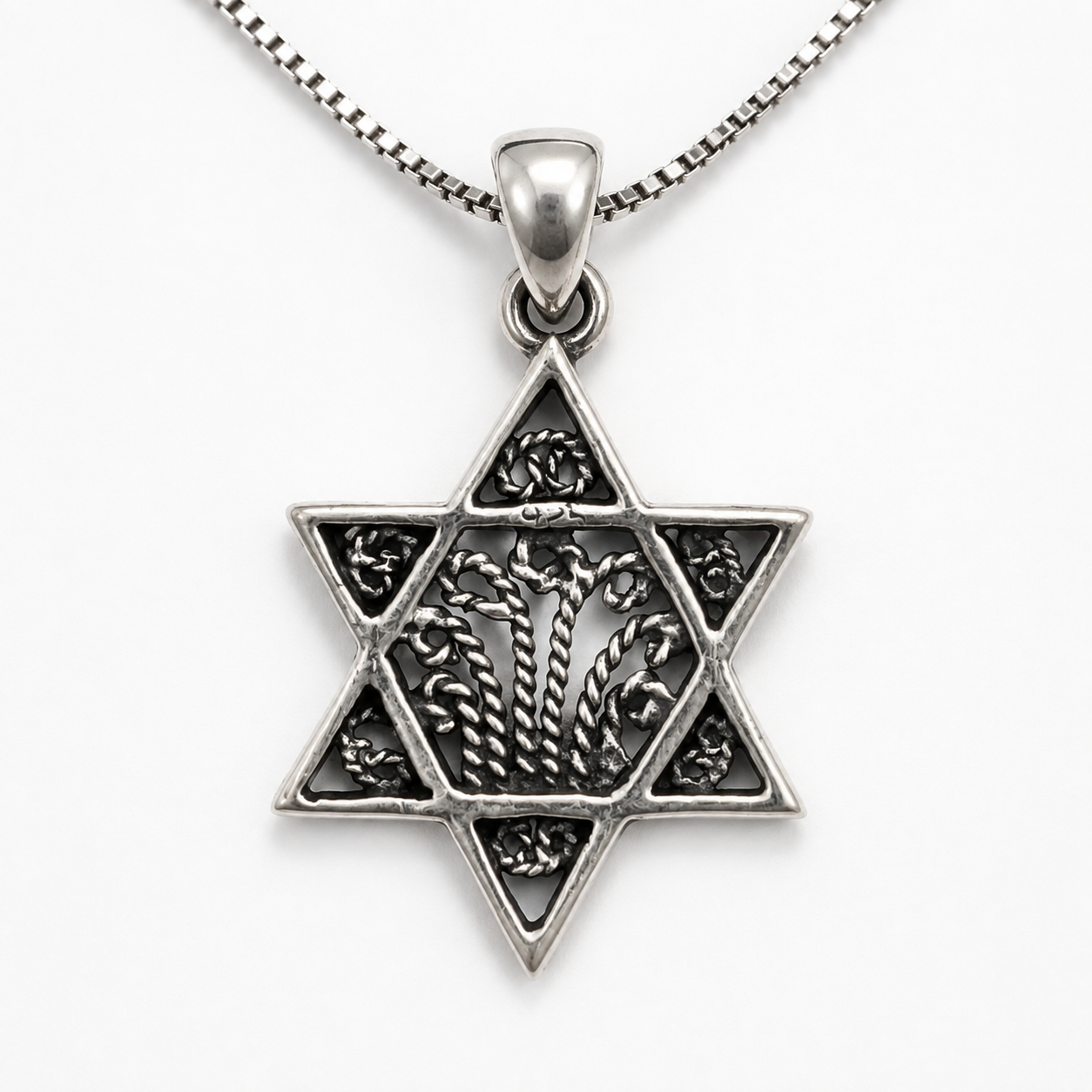 Menorah Star of David sterling silver women's necklace made in Israel