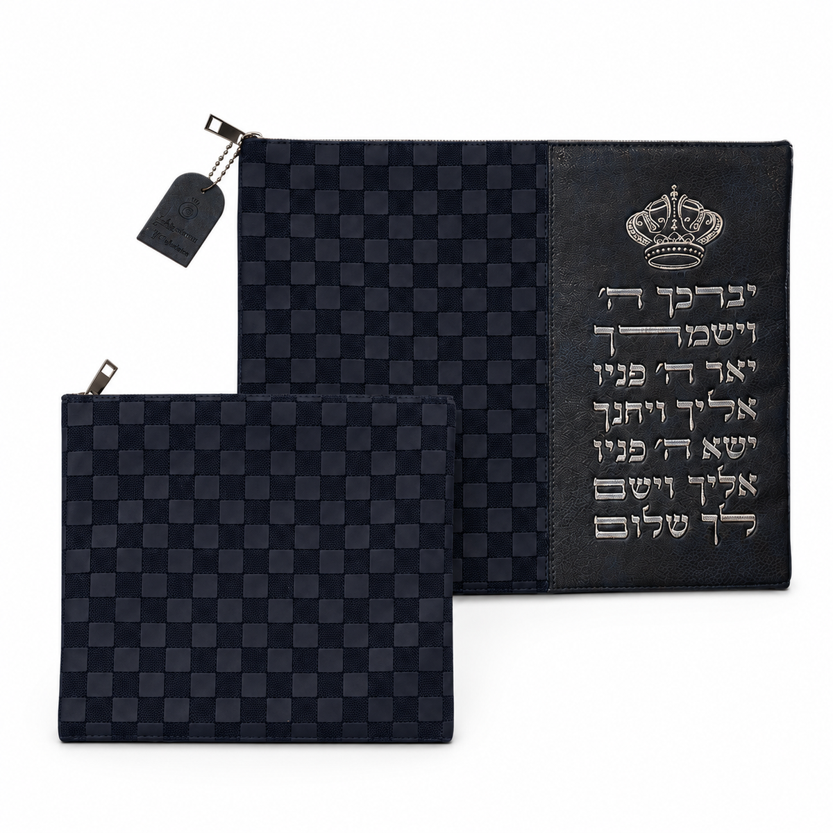 Navy Talit and Tefillin bag set isolated on white background