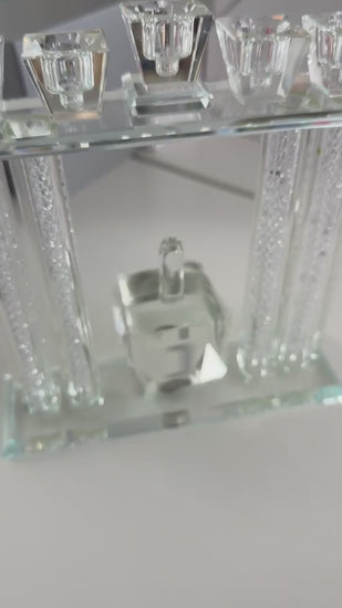 Silver Crystal Tal Menorah with its central crystal dreidel spinning
