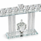 Silver Crystal Tal Menorah with nine crystal holders, clean angled view on white