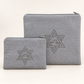 Silver gray poly velvet tallit and tefillin bag set with laser engraved Shiviti Star of David
