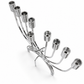 Silver stainless steel Hanukkah menorah for oil cups, overhead view on a clean white background
