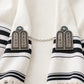 Silver-tone Ten Commandments tallit clips with turquoise accents