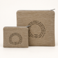 Taupe poly velvet tallit and tefillin bag set with circular Hebrew laser engraving