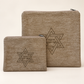 Taupe poly velvet tallit and tefillin bag set with laser engraved Shiviti Star of David