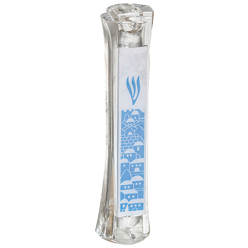 Plastic Mezuzah Clear 12 Cm With White Perspex Plaque