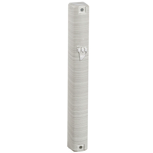 Plastic Mezuzah With Rubber Cork 15 Cm - 3d Metallic Silver Striped Design