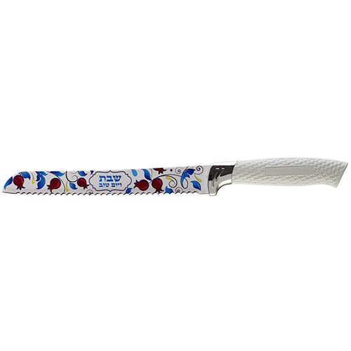 A Printed Challah Knife 34 Cm - Pomegranets Design - "shabbat And Holidays"