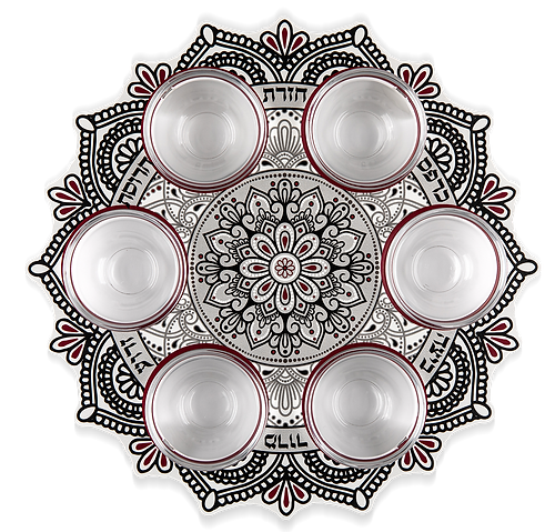 Unique Seder plate with colorful mandala pattern 13" for passover pesach decoration