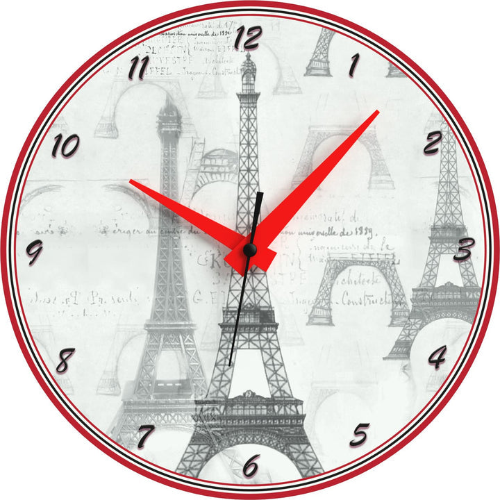 WALL CLOCK , EIFFEL TOWER B&W, 10” ROUND, ASTRA COLLECTION, SILENT NON TICKING