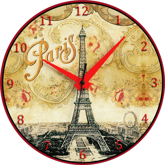 WALL CLOCK , PARIS EIFFEL, 10” ROUND, ASTRA COLLECTION, SILENT NON TICKING