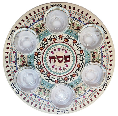 Unique Seder plate with colorful mandala pattern 13" for passover pesach decoration