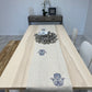 Beige Linen Table Runner Blue Hamsa Embroidred