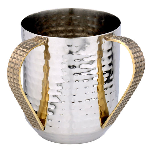 Steel Hammered Wash Cup with Round Decorative Handles
