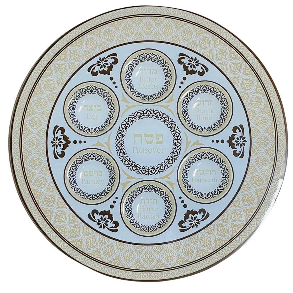 Glass Passover seder Plate 16" - Brown