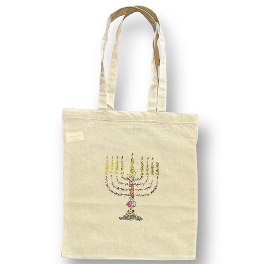 Colorful hanukkah artsi menorah 15 x 16 tote bag for hanukkah gifts gifts bag Chanukah festive design for hanukkah party