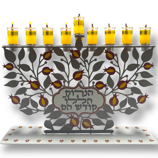 Colorful menorah, pomegranates for candles 7.5*19.5*29.5 cm cm Made in Israel suitable for lighting with oil or candles