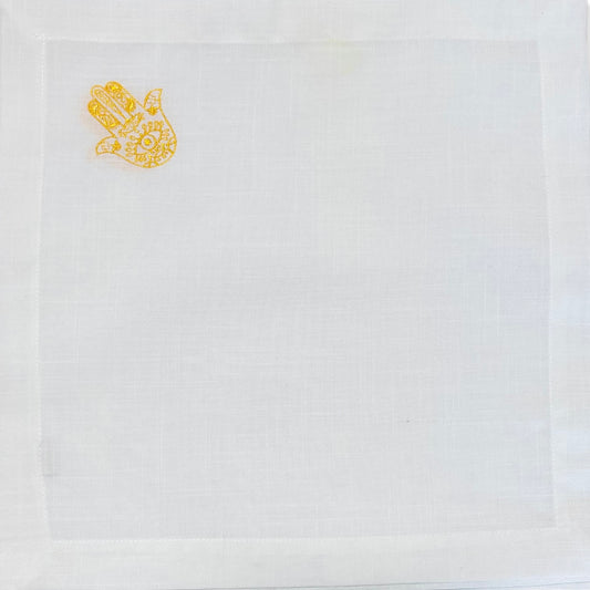 12 pack of White linen with gold hamsa napkins 18 x 18"