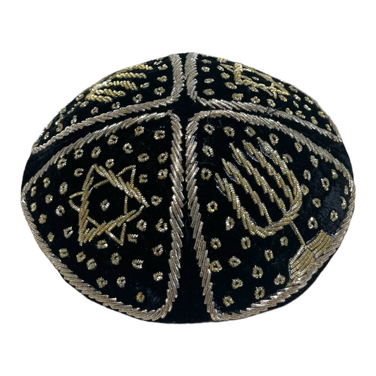 Original Handmade Persian groom kippah velvet with Menorah and Magen David crafted by hand satin velvet Persian wedding