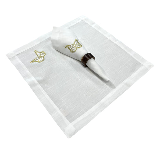 10 pack of White linen with gold Butterfly napkins 18 x 18"