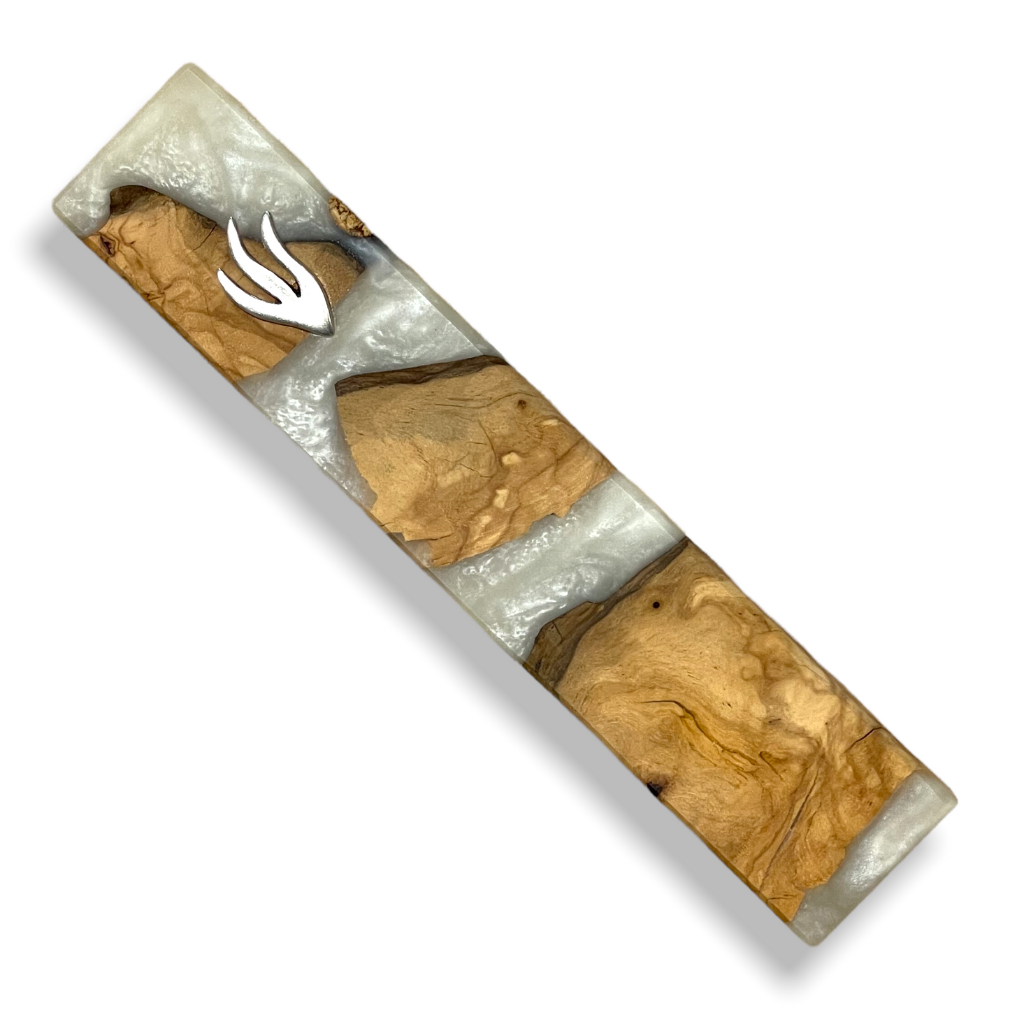 Epoxy and wood fancy mezuzah made in Israel-White