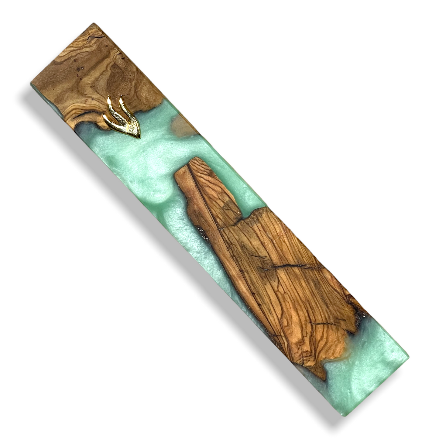 Epoxy and wood fancy mezuzah made in Israel-Green