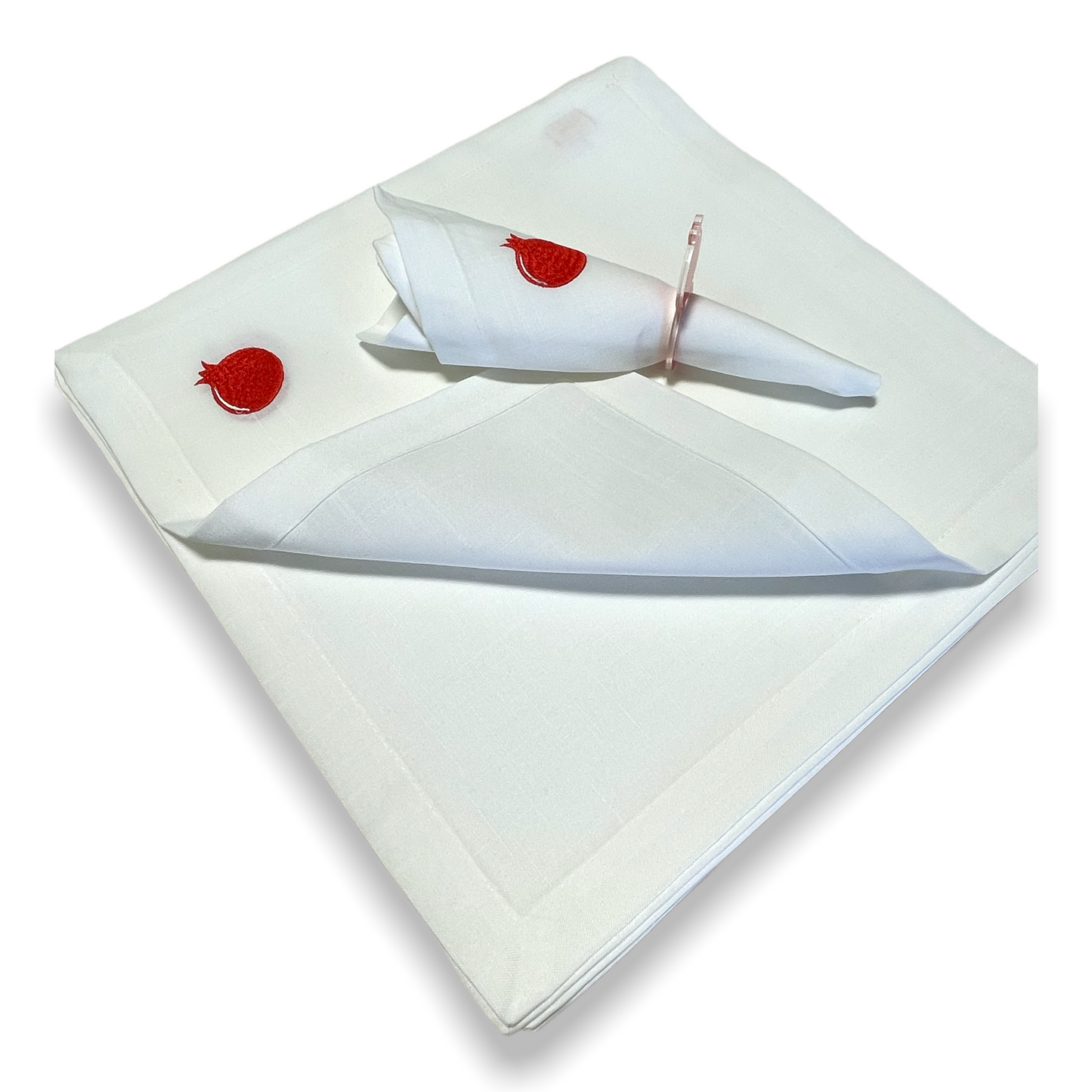 6 pack white linen red pomegranate 18 x 18" napkins