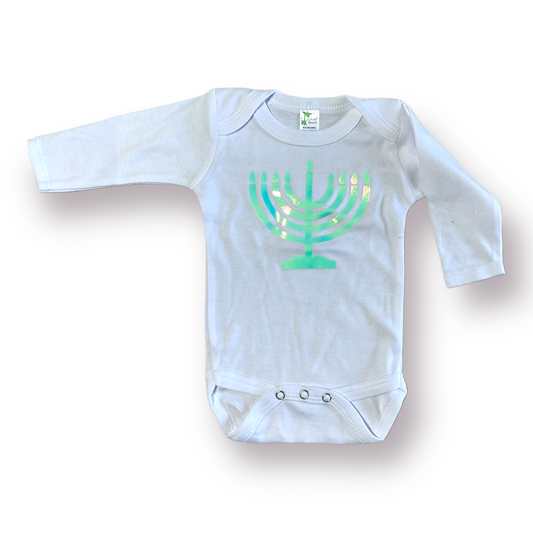 Baby Long Sleeve Hanukkah GLOW IN THE DARK Onesies Crew Neck – PolyCotton blend