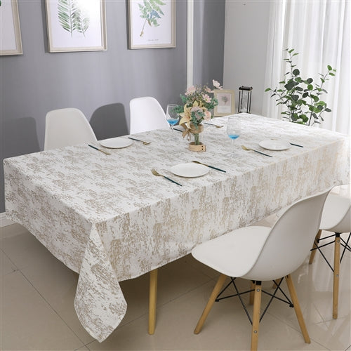 Velvet Tablecloth White Gold Mosaic Print EXTRA WIDE