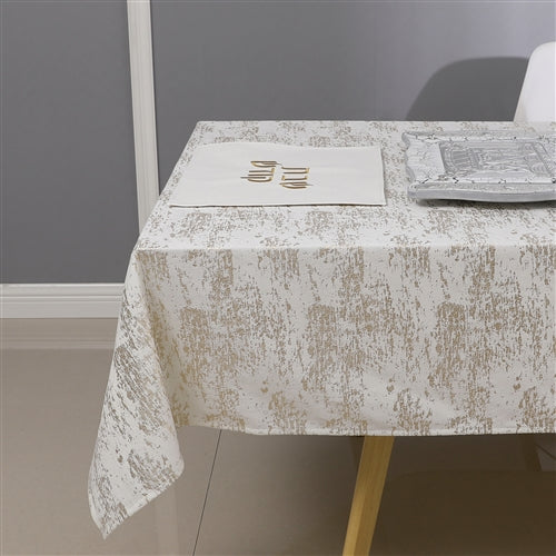 Velvet Tablecloth White Gold Mosaic Print EXTRA WIDE